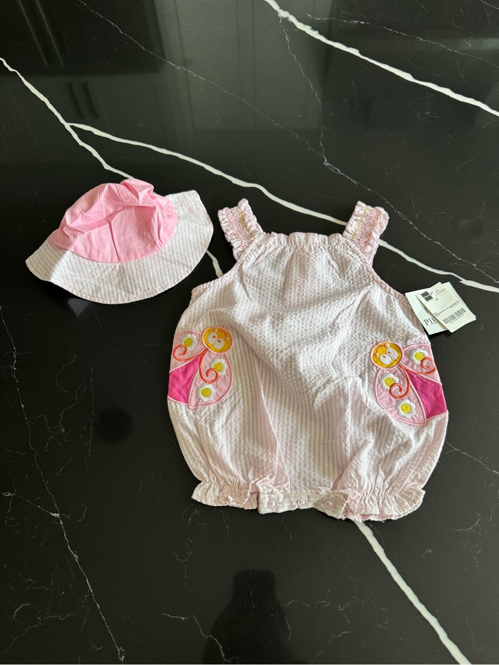 jcpenney Pink Striped Baby Romper with Floral Embroidery Vintage Y2K